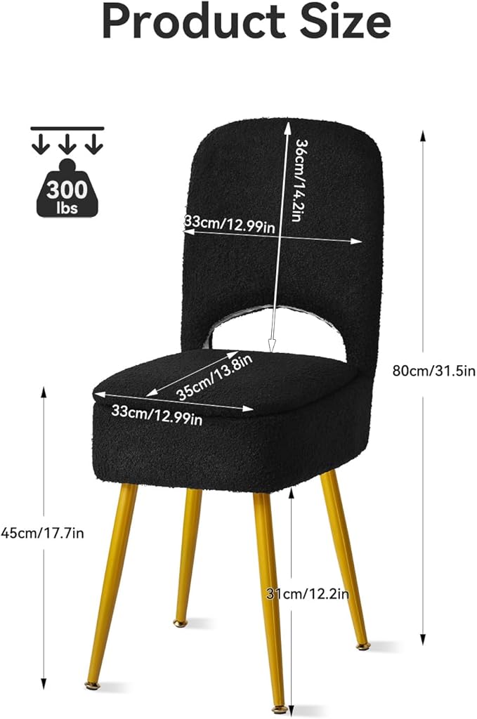 IBUYKE Small Storage Vanity Stool with Folding Backrest, 12.99" x 13.78" x 31.5" Square Teddy Velvet Ottoman, Makeup Chair for Living Room, 4 Metal Legs with Anti-Slip Feet, Black WBD027B