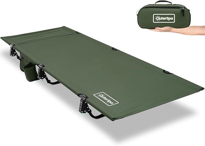 OuterSpa Portable Camping Cot, Sleeping Cots for Adults, Ultralight Backpacking Cot, Compact, Collapsible, Easy Set-Up, Supports 500lbs, Portable Camp Cot for Adults, Camping, Outdoors and Home, Green