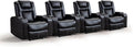 CANMOV Electric Power Recliner Chair Set of 4, Breathable Leather Home Theater Seating with Hidden Arm Storage, Power Recliner Chair for Living Room with USB Ports and Cup Holders,Black