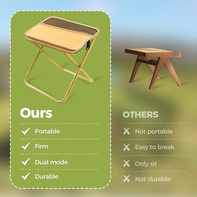 hoehew Portable Stool for Mountaineering and Hiking, 2025 New Lightweight Foldable Stool with Carrying Bag, Outdoor Footstool for Picnic Hiking Fishing (Khaki, Small)