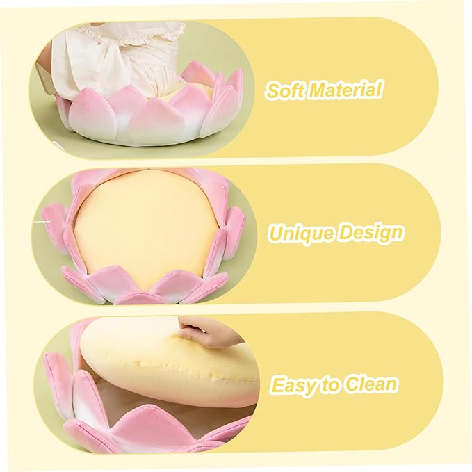 Jcasbdn Flower Floor Cushion 16.5 Inch Lotus Flower Floor Pillow Soft & Stuffed Pillow with Detachable Core Non-Slip Plush Seat for Sitting, Nap, Meditation