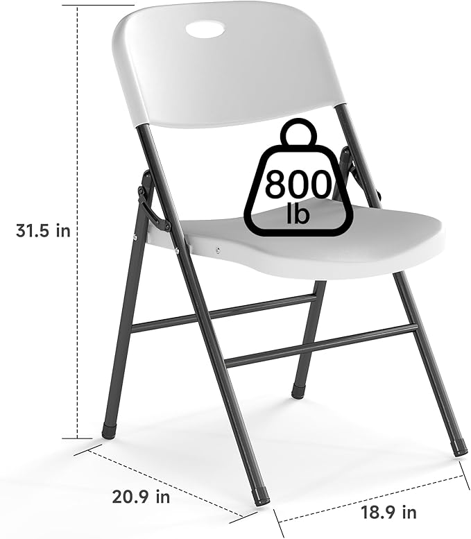 50 Pack Folding Chair, 800 Weight Limit Heavy Duty Plastic Folding Chair Portable Seating for Indoor Outdoor Events, Wedding, Party, Restaurant, Meeting Room White