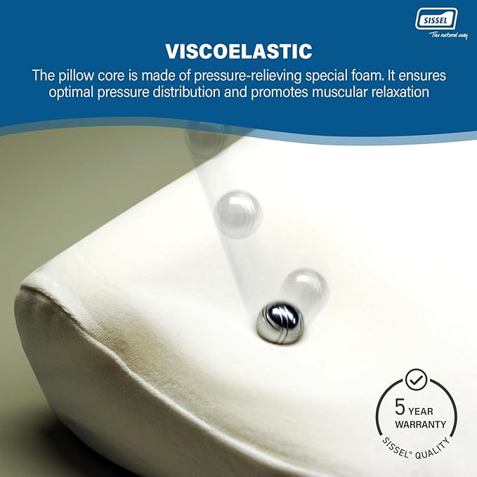 SISSEL Classic Neck Pillow Size L | Unique Incline for Disc & Vertebrae Relief | 5-Year Shape Stability Guarantee | Includes Washable Velour Cover | Dimensions: Approx. 47 x 33 x 14 cm
