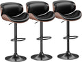 Aowos Bar Stools Set of 3, Adjustable Swivel Barstools Mid-Century Modern PU Leather Counter Height Bar Stool, Kitchen Island Barstools with Back (Black)