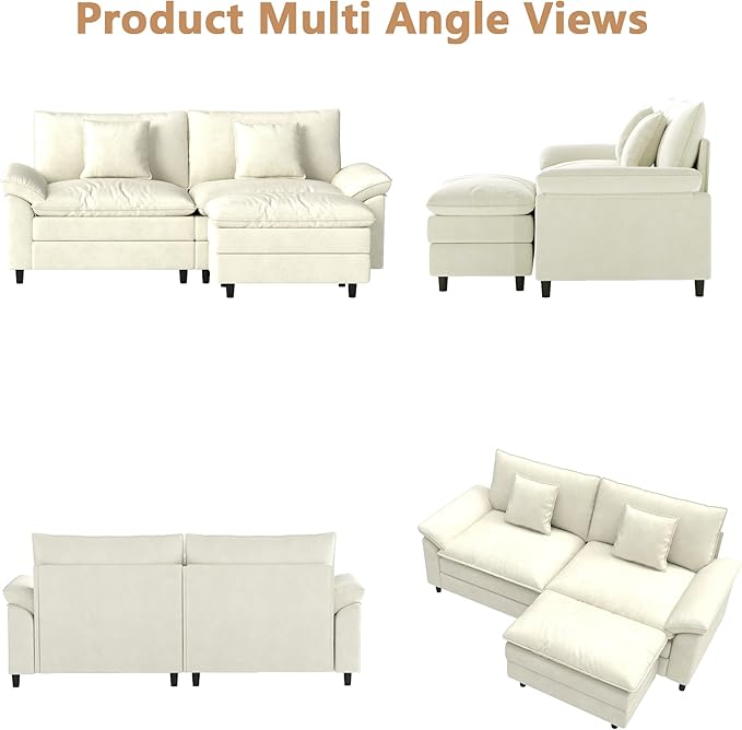 Aoowow Modular Sectional Sofa Modern Convertible Loveseat Couch,85 Inch Deep 2-Seater Sofas Comfy Chenille Cloud Sofas and Couches Set with Movable Ottoman for Living Room Apartment(Beige)