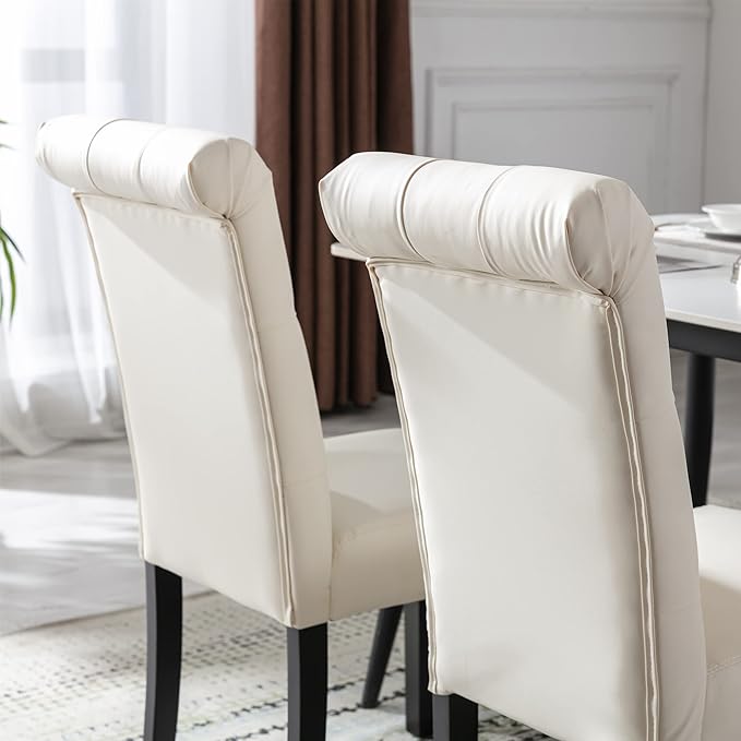 chairus Dining Chairs Set of 4 Mid Century Modern Living Room Chairs with Button Tufted High Back PU Leather Armless Chair Comfy Upholstered Side Chairs for Kitchen/Restaurant/Bedroom, Cream White