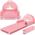 ORWIPO Unicorn Kids Sofa Bed with Removable Washable Cover & Hook and Loop Backrest – Foldable Toddler Chair, Cozy Crystal Velvet Furniture for Playtime, Naps & Travel (Pink, Unicorn Design)