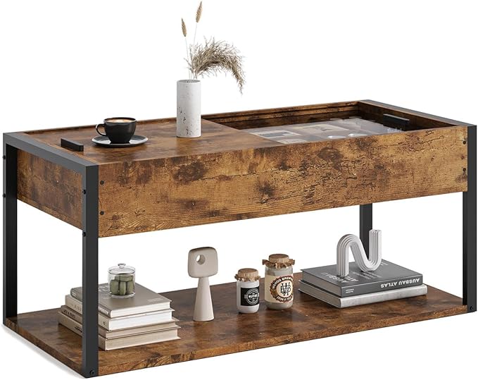 KJGKK Coffee Table, 40" Center Table with Storage Shelf, Rectangle Coffee Table, for Living Room, Toolless, Easy Assembly, Simple Style, Rustic Brown (Colonial)