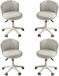 Small Round Rolling Desk Chair Armless Comfy Vanity Computer Chair with Low Backrest PU Leather Height Adjustable Swivel Work Spa Chair