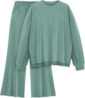 AmazingStar Womens Lounge Set 2025 Fall 2 Piece Outfits Long Sleeve Tops Wide Leg Long Pants Cozy Matching Sets Clothing