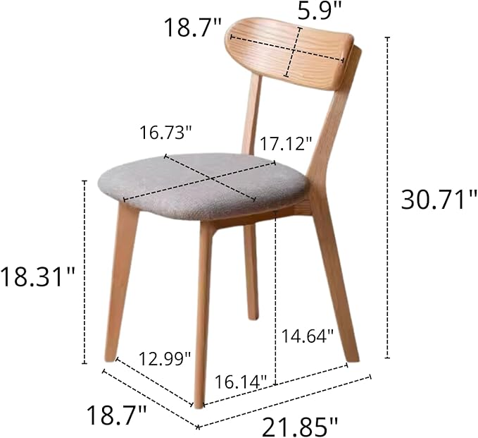 Hymus 100% Solid Oak Wood Dining Room Chairs - Practical Kitchen Chairs for Dining Room, Kitchen, Living Room (4, Natural with Grey Cushion)