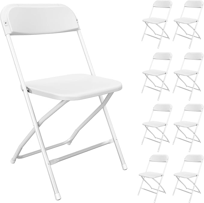 9 Pack White Folding Chairs, Portable Party Chairs, Plastic Folding Chair, Stackable Commercial Seats with Steel Frame for Office Wedding Party Patio Dinning Events, 350lbs Capacity