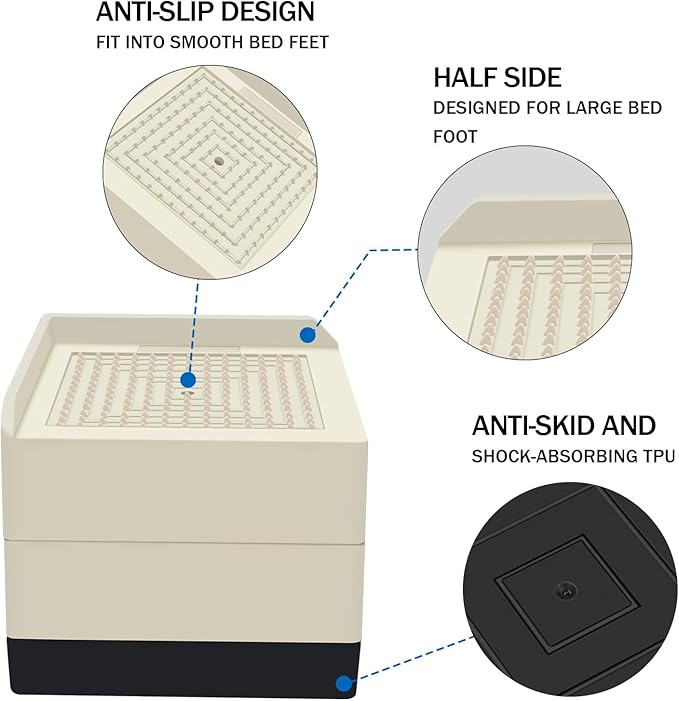 ANNKUT Bed Risers 3 inch Heavy Duty,Furniture Risers for Desk Table Sofa Couch Lifts to 1.5 or 3 inch, Square Adjustable Risers Blocks, Support Up to 1,300 Lbs（4 Pack-Black）