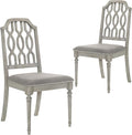 chairus Farmhouse Dining Chairs Set of 2, French Country Wooden Dining Room Chairs with Lattice Back & Nailhead Trim, Upholstered Linen Fabric Kitchen Side Chairs, Grey