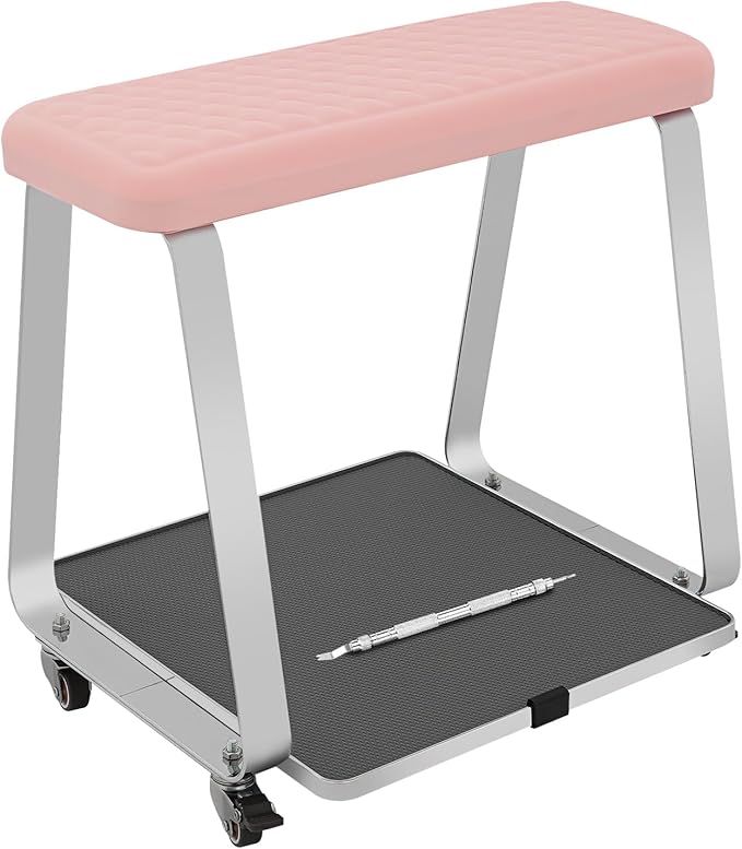 Pedicure Foot Rest, Portable Nail Salon Footrest with Organizer Tray, 110LBS Load Capacity, Lockable Casters for Beauty Nail Salon, Spa, Home, Clinic (Pink)
