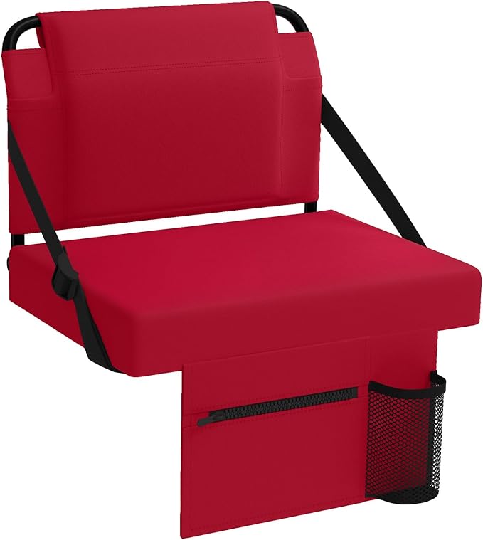 Stadium Seat for Bleachers with Back Support,Portable Bleacher Chairs with Back and Cushion，Maroon