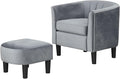 GOFLAME Accent Chair with Ottoman, Modern Velvet Fabric Barrel Chair with Footrest, Curved Backrest, Removable Seat Cushion, Upholstered Club Tub Sofa, Reading Armchair for Living Room, Bedroom, Gray