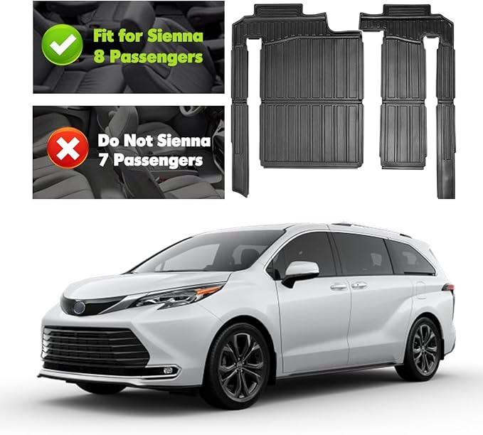 Compatible for 2021-2025 Toyota Sienna Floor mats & Cargo Liner All Weather car mats for 2025 2024 2023 2022 2021 Toyota Sienna Accessories (Only Fit 8 Passenger Model with Spare tire)