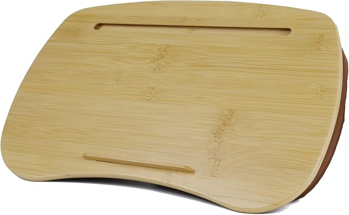 Lap Desk for Laptop with Cushion-Fits up to 17 inch, Bamboo Computer Laptop Stand with Phone Hoder, Anti-Slip Stopper