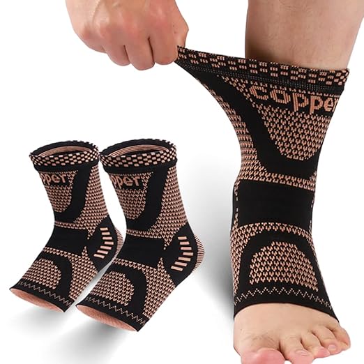LISEPWU Copper Ankle Brace, Copper Infused Ankle Support Compression Sleeve for Men & Women, for Foot Pain Relief, Sprained Recovery, Achilles Tendonitis, Daytime or Night Use(S)