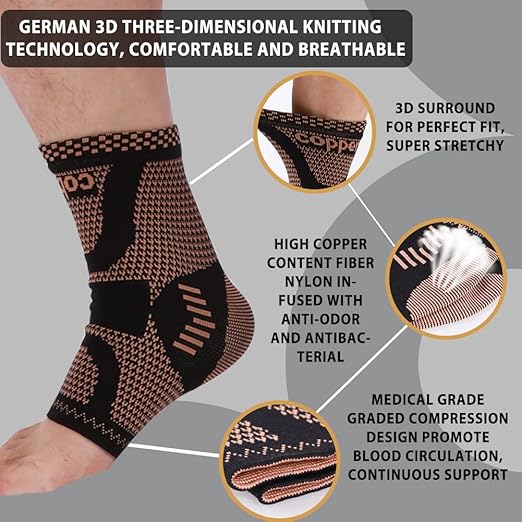 LISEPWU Copper Ankle Brace, Copper Infused Ankle Support Compression Sleeve for Men & Women, for Foot Pain Relief, Sprained Recovery, Achilles Tendonitis, Daytime or Night Use(XL)