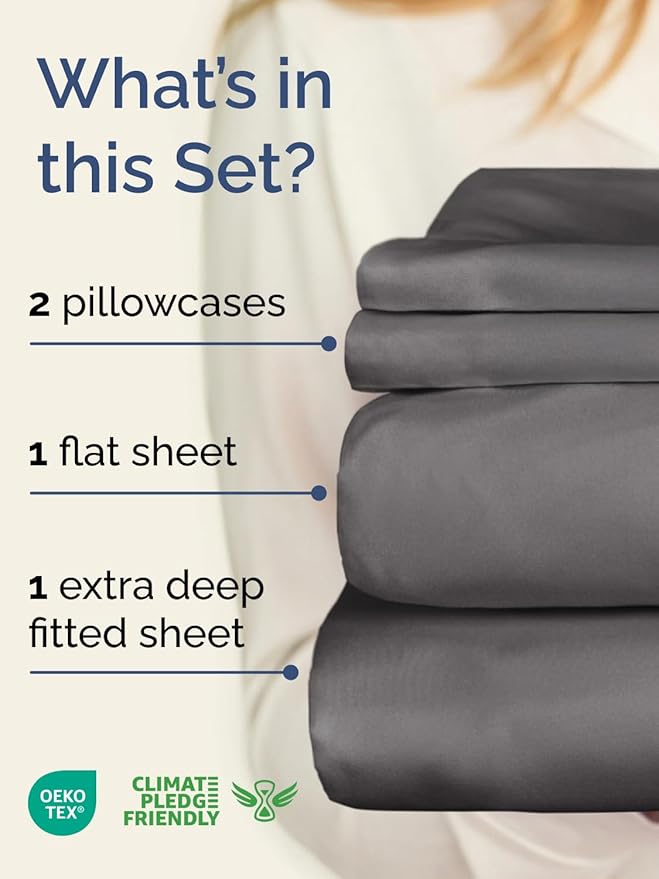 Extra Deep Pocket Full Sheets - 4 Piece Breathable & Cooling Bed Sheets - Hotel Luxury Bed Sheet Set - Soft, Wrinkle Free & Comfy - Easily Fits Extra Deep Mattresses - Deep Pocket Dark Grey Sheets Set