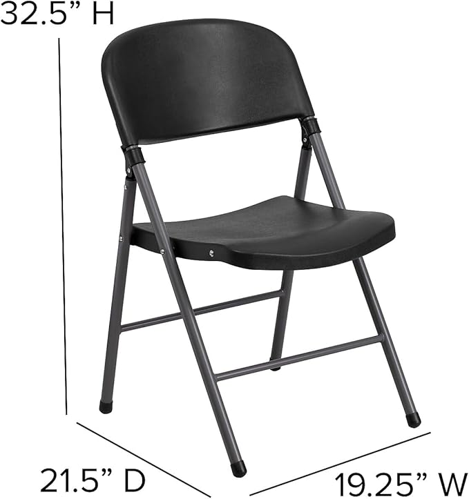 Flash Furniture HERCULES Series 330 lb. Capacity Black Plastic Folding Chair with Charcoal Frame