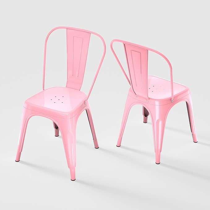 Metal Dining Chairs Set of 2,Stackable Tolix Chair Indoor/Outdoor for Kitchen,Cafe,Restaurant,Bistro & Patio Multiple Colors(Pink)