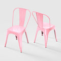 Metal Dining Chairs Set of 2,Stackable Tolix Chair Indoor/Outdoor for Kitchen,Cafe,Restaurant,Bistro & Patio Multiple Colors(Pink)