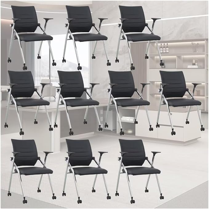 Student Chairs with Wheels,Comfy Chairs for Classroom Middle School,Padded Folding Office Chair with Wheels,School Conference Chair,Black(10 Pcs)