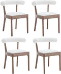 Kmax Dining Room Chairs Mid-Century Modern Sherpa Kitchen Chairs with Natural Walnut Finished Frame, Fur Curved Back, Set of 4, White