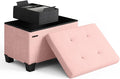 Storage Ottoman Cube with Small Bin, 16-in Square Ottoman with Storage for Living Room and Bedroom, Small Ottomans Foot Rest, Fabric Foot Stools Ottomans Max 330lbs, Pink