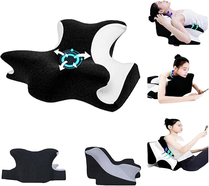 wuFQecht Bed Rest Reading Pillow，Neck&Chin and Back Support Pillow，Headboard Wedge Pillow，Ergonomic Memory FoamLying, Reclining, and Prone Sleepers，Sitting up Pillow，Relieve Neck/arm Pain-Black