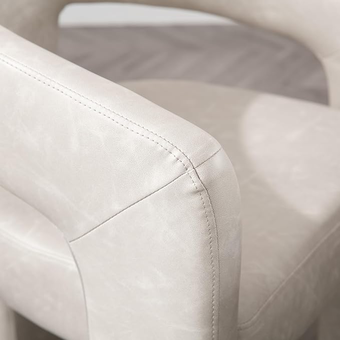 DAYALANE Modern Barrel Dining Chair, Upholstered Faux Leather Kitchen Chairs with Arms Comfy Side Chair for Living Room/Dining Room/Reception, Pu Grey
