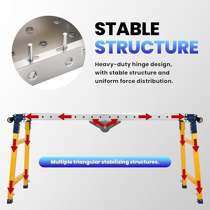 Portable Folding Welding Table, 65" x 14" Adjustable Height Work Platform with 360° Casters, Heavy-Duty 2500LBS Load Capacity Carbon Steel Work Bench for Painting, Interior Decoration (Yellow)
