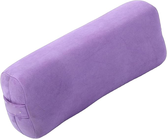 SPYMINNPOO Yoga Bolster, Meditation Cushion & Floor Pillow with 3 Layer Support, Washable Velvet Cover & Carry Handle (Purple)