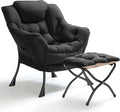 TLSUNNY Lazy Chair with Foldable Ottoman, Modern Comfy Lounge Chair, Large Sofa Armchair with Footrest and a Side Pocket, Reading Chair with Footstool for Bedroom, Living Room, Dorm (Black)