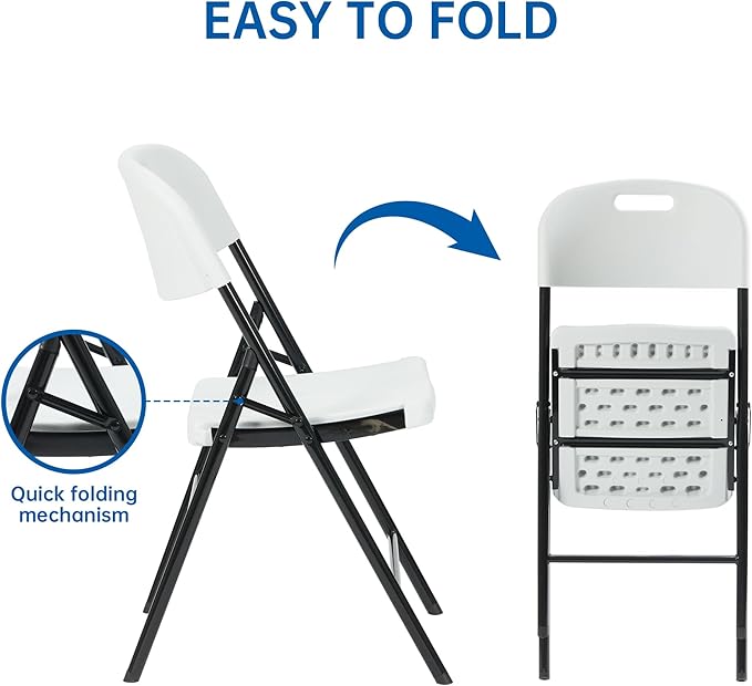 Winlice 40 Pack Thicker 800 LBS White Folding Chairs, Commercial Grade Folding Chair, Foldable Chairs for Events