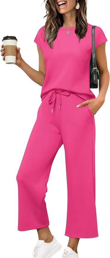 Sampeel Two Piece Sets for Women Summer Vacation Outfits Cap Sleeve Tops Lounge Matching Sets Clothing Beach Fashion Clothes