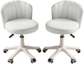 Small Round Rolling Desk Chair Armless Comfy Vanity Computer Chair with Low Backrest PU Leather Height Adjustable Swivel Work Spa Chair