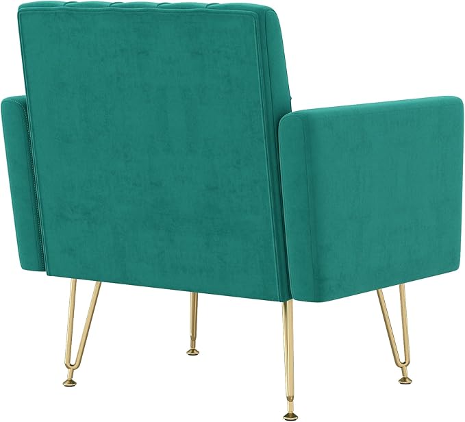 Accent Chair for Living Room, Comfy Oversized Velvet Upholstered Arm Chairs, Mid Century Modern Reading Single Sofa Side Chair with Tufted Back and Gold Legs for Bedroom (1, Green)