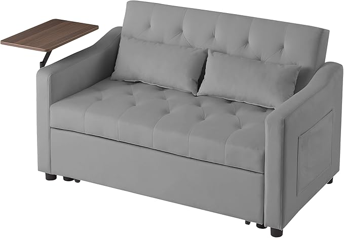 hansones 3-in-1 Convertible Sleeper Sofa Bed, Pullout Couch with 360° Swivel Side Table, Modern Chenille Fabric, Easy to Assemble, Folding Loveseat Sofa Bed for Living Room & Guest Room