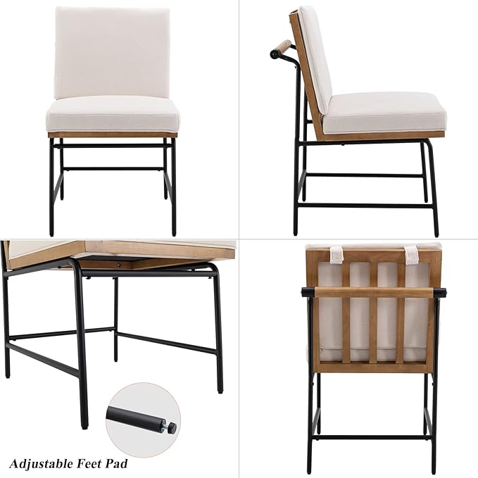 DUOMAY Mid-Century Modern Dining Chairs Set of 6, Linen Upholstered Side Chair with Rear Handle, Armless Chair with Metal Legs for Kitchen Dining Room Living Room Vanity, White