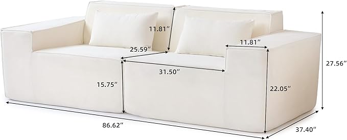 JACH 86.62" Modular Sectional Couch, Huge Plus Love Seat Sofa, Modern Comfy Cloud Couches, Sofa Furniture for Living Room, Office, Apartment, Beige