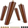 FoDau770 Brown Rubber Wood Furniture Legs 7 Inches, Slant Tapered Wood Feet Mid Century Sofa Legs Set of 4, 5/16" UNC Furniture Feet Replacement Parts for Cabinet Couch Dresser Chair Ottoman Table