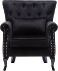 DM Furniture Mid Century Accent Chair Modern Button Tufted Armchair Club Chair Velvet Wingback Single Sofa Lounge Chair with Pillow for Living Room Bedroom, Black