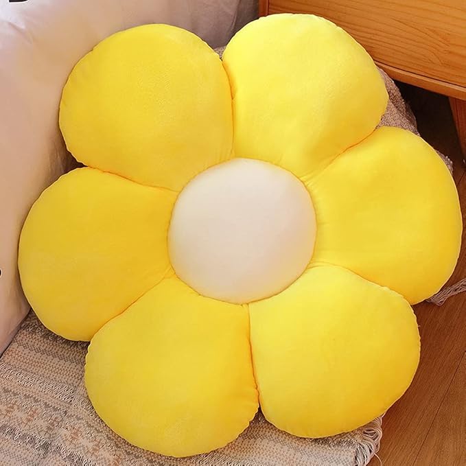lannery Flower Plush Throw Pillows, Flower Floor Pillow Seating Cushion Toy for Reading, Room, Watching TV (11.8", Yellow-1)