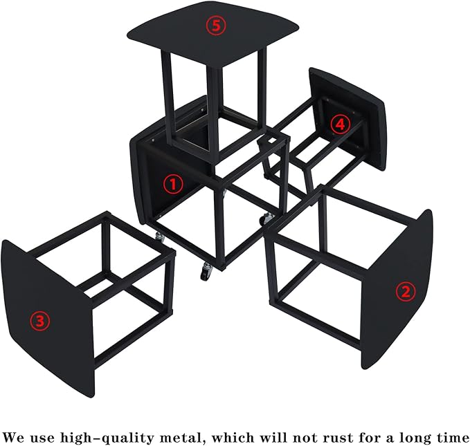 5 in 1 Nesting Ottoman Cube Chair, Stackable Stools, Leather Square Ottoman Bench, Foot Stool with Wheels for Living Room,Dining Room 15.75x15.75x16.54 inches