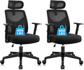 CLATINA Ergonomic Office Chair Computer Desk Chair with High Back Mesh and Adjustable Lumbar Support Rolling Work Swivel Task Chairs with Wheel 3D Armrests and Headrest, Black, 2 Pack