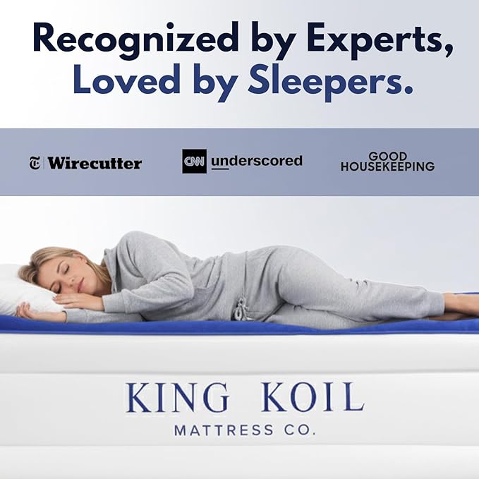 King Koil Full Size Premium Air Mattress with Built-in Pump for Home, Camping & Guests, 16" Inflatable Airbed Double High Adjustable Blow Up Mattress, Durable - Portable and Waterproof
